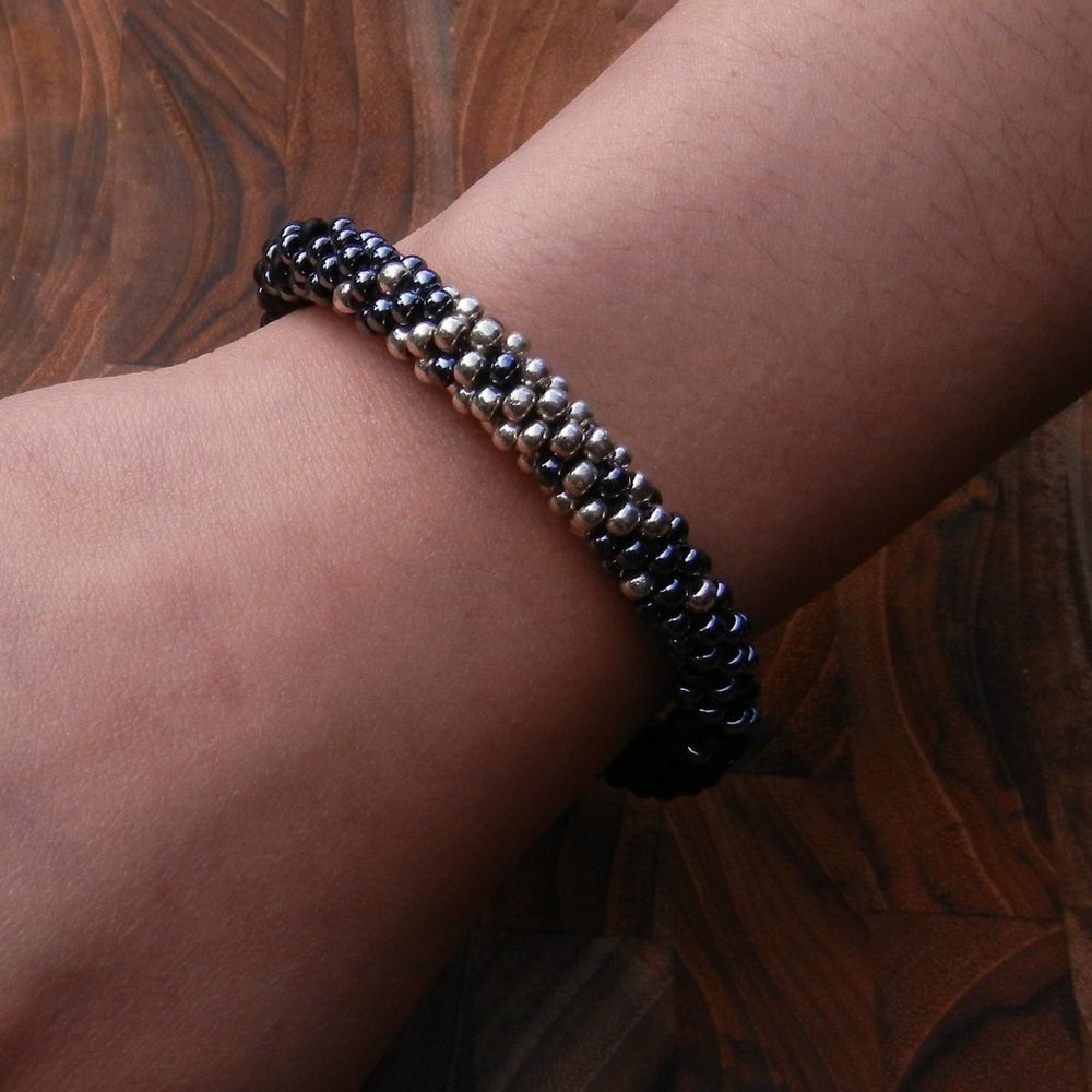 Greyscale Glass Seed Bead Bracelet | Handmade, Custom Size | Jaded Vine Design